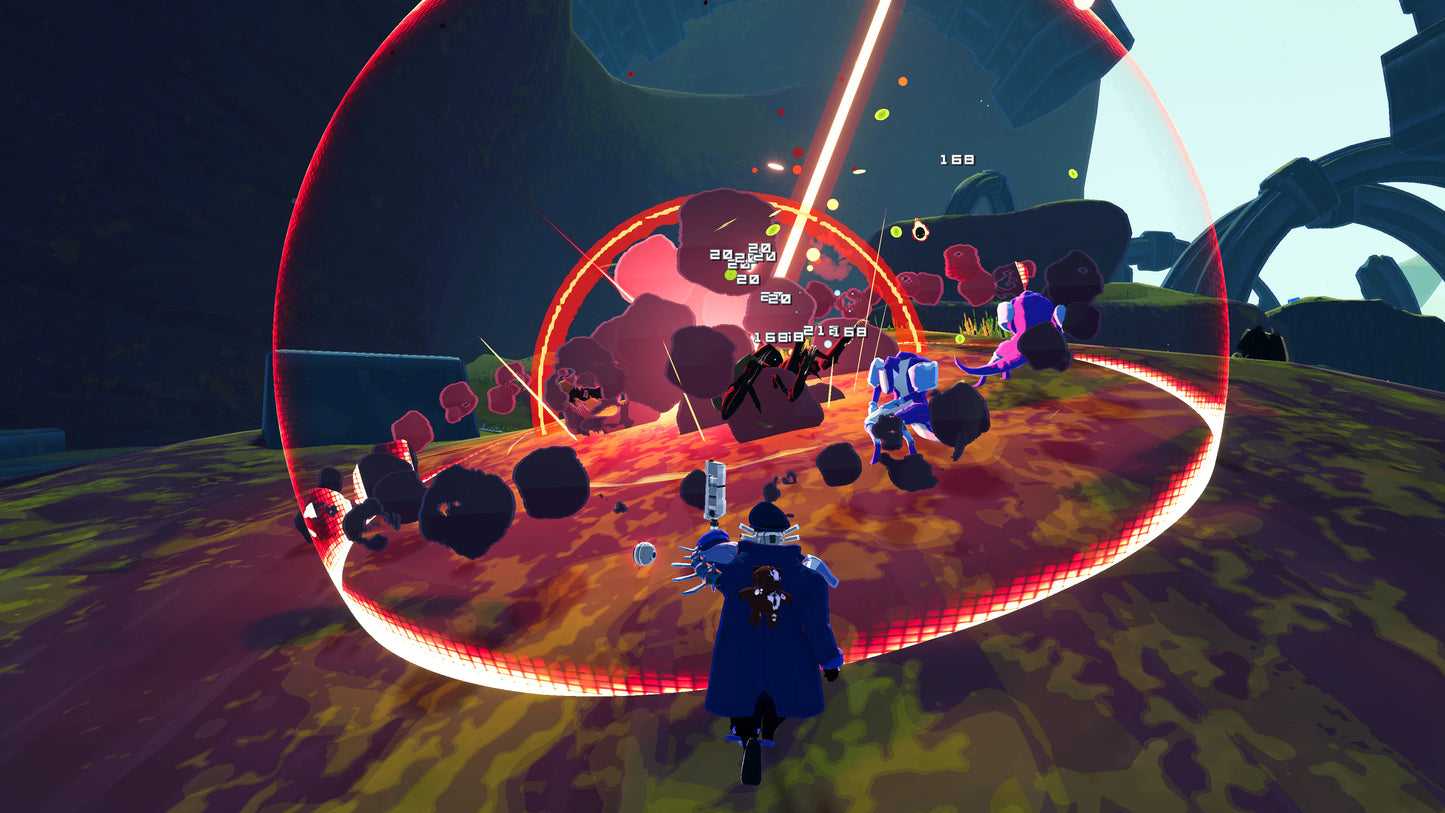 Risk of Rain 2 for PlayStation 4 (PS4) at Gamers INC, featuring frantic co-op roguelike action in full 3D where you battle escalating hordes, stack outrageous item combos, and fight to survive on a mysterious alien planet with endlessly scaling difficulty gameplay screenshot
