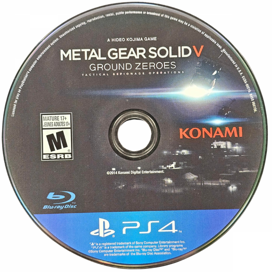 Metal Gear Solid V Ground Zeroes PlayStation 4 PS4 for action stealth video game fans featuring tactical espionage gameplay open world infiltration missions stealth combat realistic environments advanced weapons cinematic storytelling Snake character operations and immersive military adventure collectible gaming appeal game disc