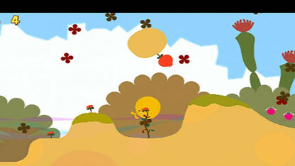 LocoRoco PSP inspired design featuring whimsical platform adventure aesthetic colorful rolling creatures vibrant hand drawn environments cheerful music playful physics based gameplay charming puzzle elements and joyful portable gaming presentation gameplay