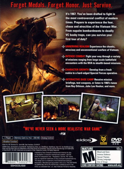 Shellshock: Nam '67 – PlayStation 2 (PS2) video game back of case, third-person military shooter.