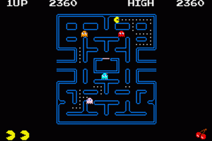 Pac-Man Collection for Game Boy Advance, gameplay for an arcade compilation video game with classic maze gameplay, multiple game modes, retro challenges, and iconic character action