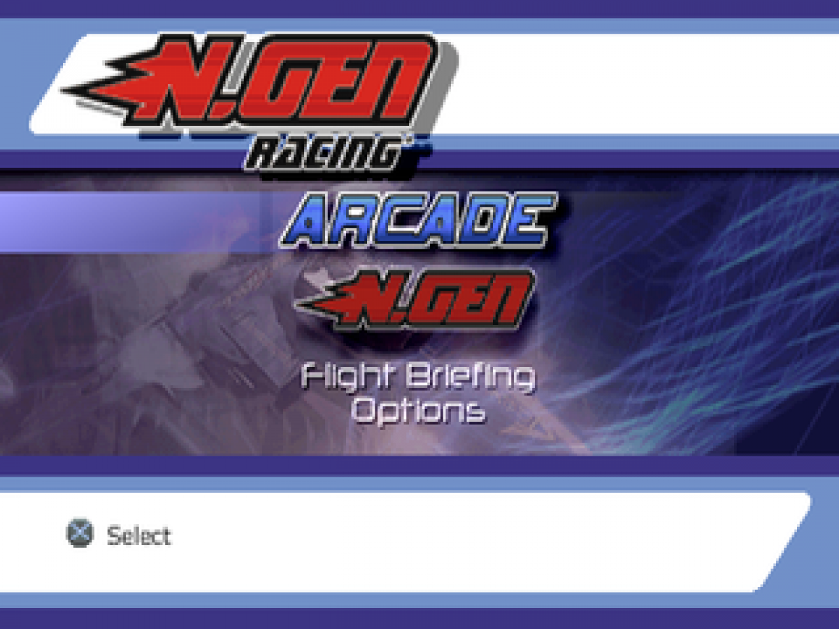 NGEN Racing retro futuristic combat racing game for PlayStation 1 (PS1) title screen
