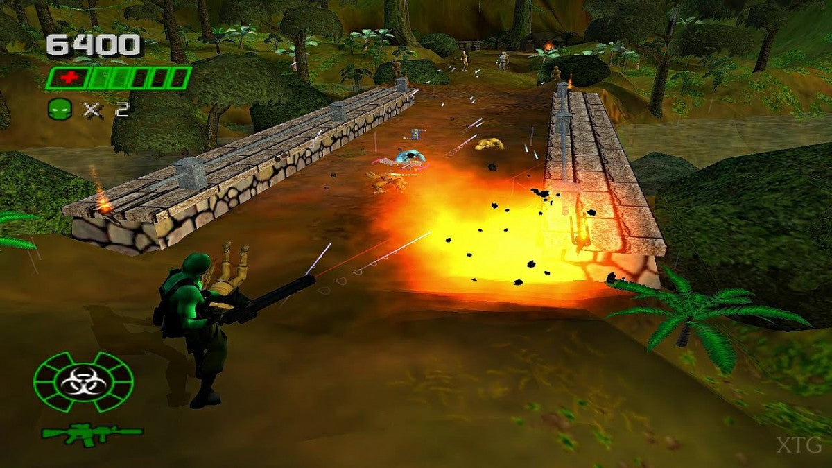 Army Men Green Rogue PS2 game for PlayStation 2 featuring run-and-gun arcade shooter action gameplay