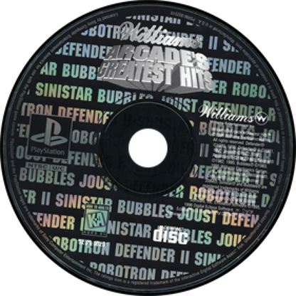 Williams Arcade's Greatest Hits disc for PlayStation 1 (PS1) arcade compilation video game