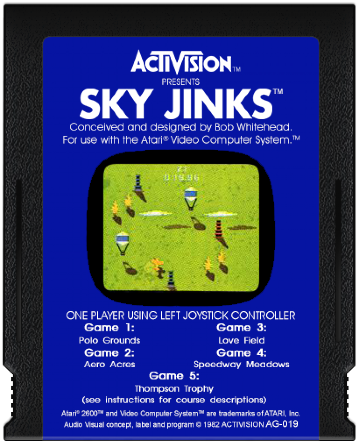 Sky Jinks retro Atari 2600 video game featuring arcade flight racing gameplay, obstacle avoidance, aerial challenges and classic Atari action - cartridge