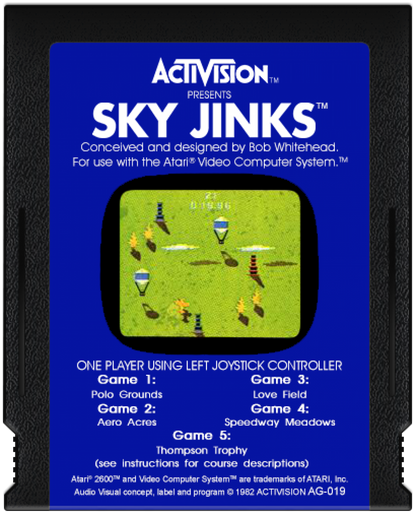 Sky Jinks retro Atari 2600 video game featuring arcade flight racing gameplay, obstacle avoidance, aerial challenges and classic Atari action - cartridge