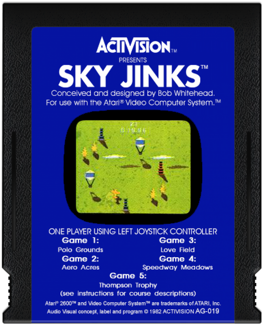 Sky Jinks retro Atari 2600 video game featuring arcade flight racing gameplay, obstacle avoidance, aerial challenges and classic Atari action - cartridge