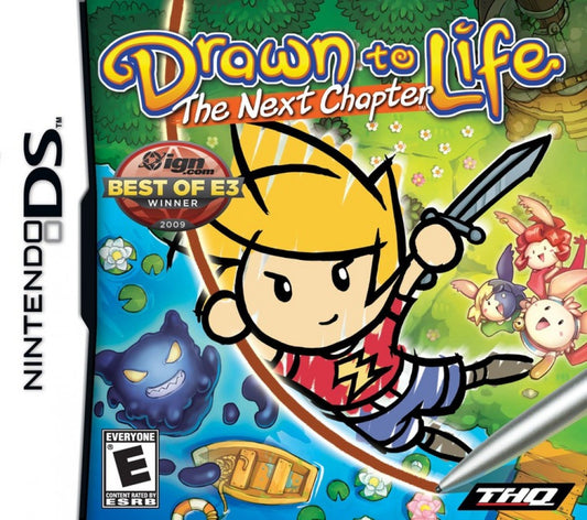 Drawn to Life The Next Chapter Nintendo DS platformer adventure game creative drawing gameplay custom characters world creation puzzle platforming story driven action THQ touch screen stylus controls Nintendo DS software video game title cover art 