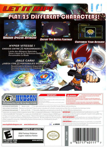 Beyblade Metal Fusion Battle Fortress for Wii action battle video game featuring spinning top combat arena based gameplay motion controls anime inspired characters and fast paced multiplayer battles experience back cover