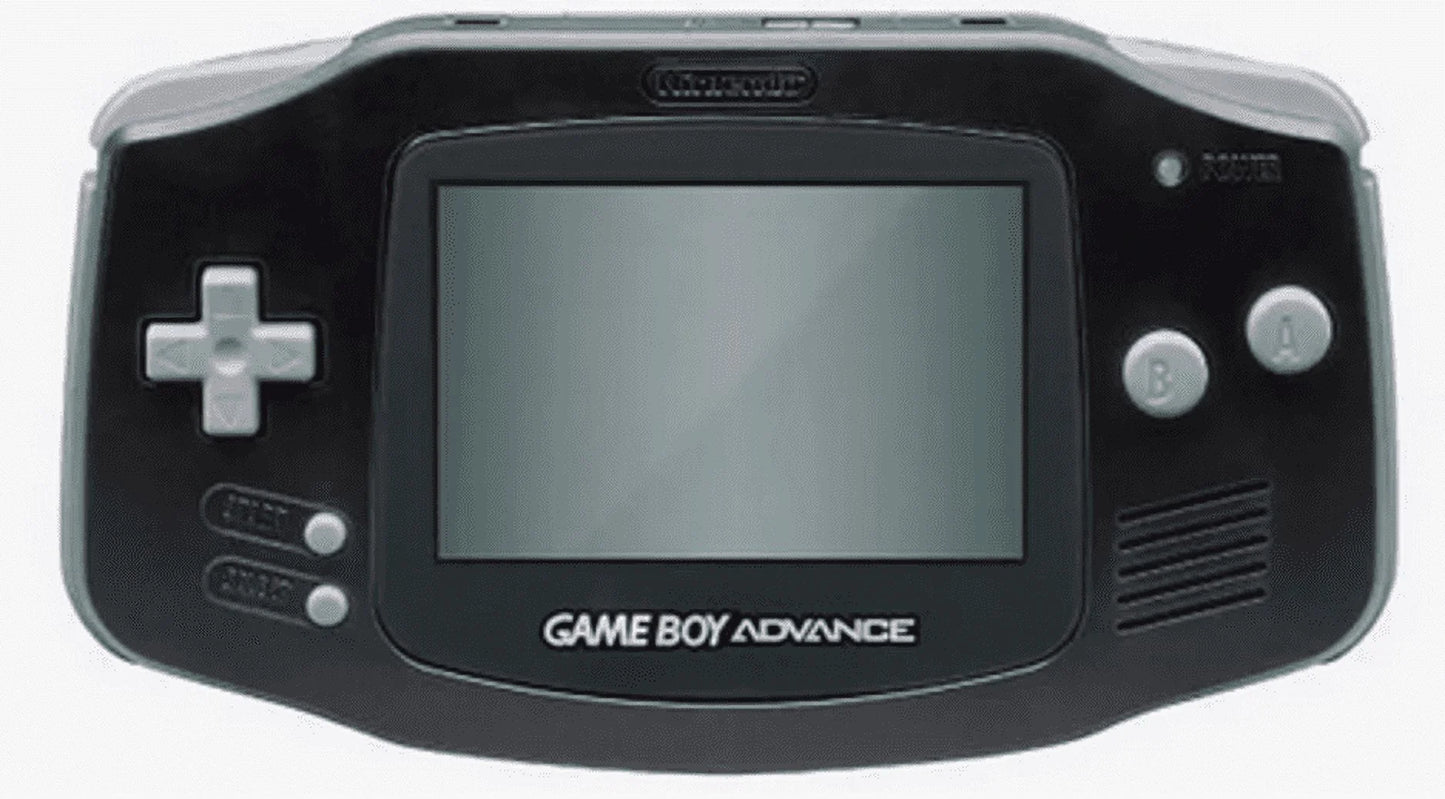 Game Boy Advance Black Console Nintendo Game Boy Advance handheld console in black color portable cartridge based gaming system with directional pad buttons retro gaming device front