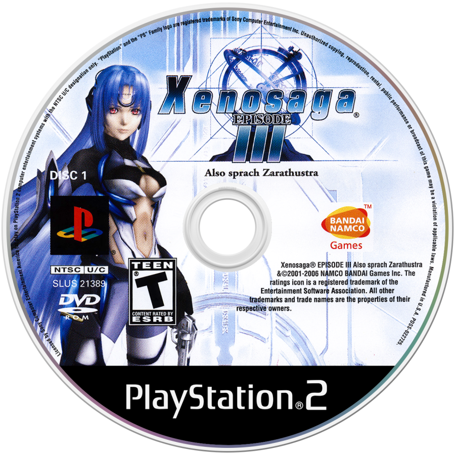 Xenosaga Episode III Also sprach Zarathustra game for the PlayStation 2 featuring turn based RPG gameplay with cinematic storytelling character driven narrative mech combat and a deep sci fi plot concluding the Xenosaga trilogy disc art