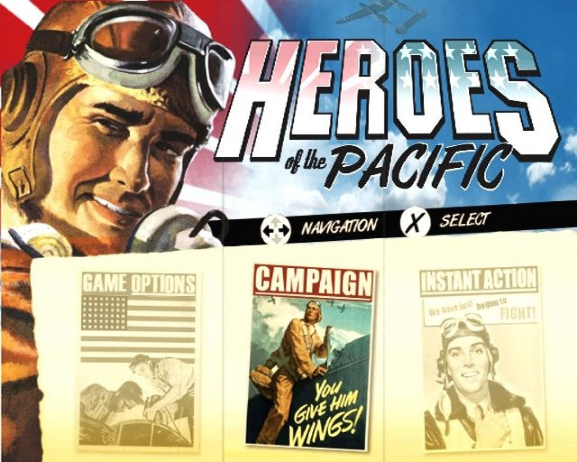 Heroes of the Pacific title screen for PlayStation 2 (PS2) video game