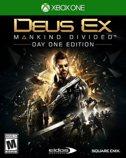 Deus Ex Mankind Divided Day One Edition Xbox One cyberpunk action RPG with augmentation upgrades and stealth combat in a futuristic world cover art