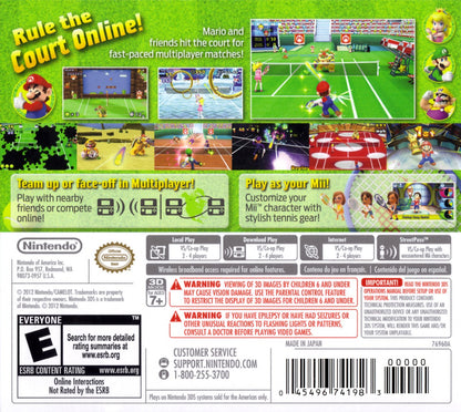 Mario Tennis Open retro Nintendo 3DS video game Mario Tennis sports tennis multiplayer competitive gameplay Mario characters arcade style matches handheld console title Nintendo 3DS release back of case