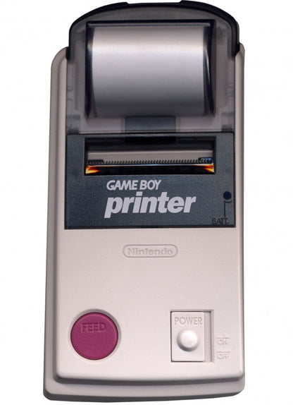 Nintendo Game Boy Printer original handheld accessory for Game Boy Camera featuring thermal printing for photos stickers and screenshots compatible with classic Game Boy systems front