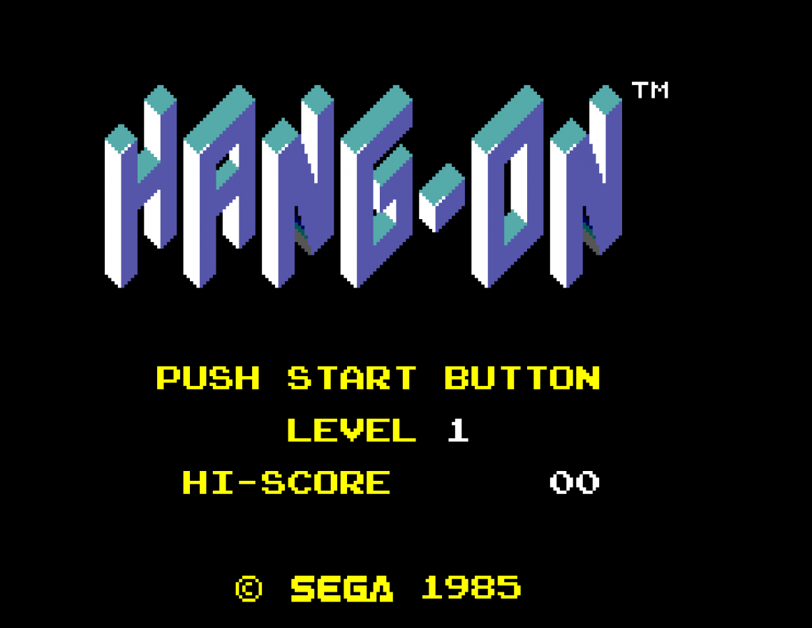 Hang-On and Safari Hunt – Sega Master System (SMS) start screen for motorcycle racing and light gun shooting video game compilation