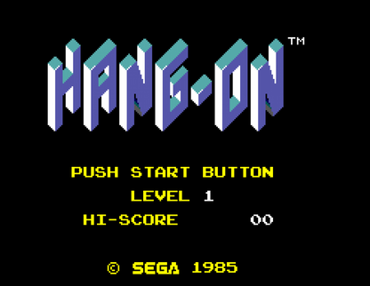 Hang-On and Safari Hunt – Sega Master System (SMS) start screen for motorcycle racing and light gun shooting video game compilation