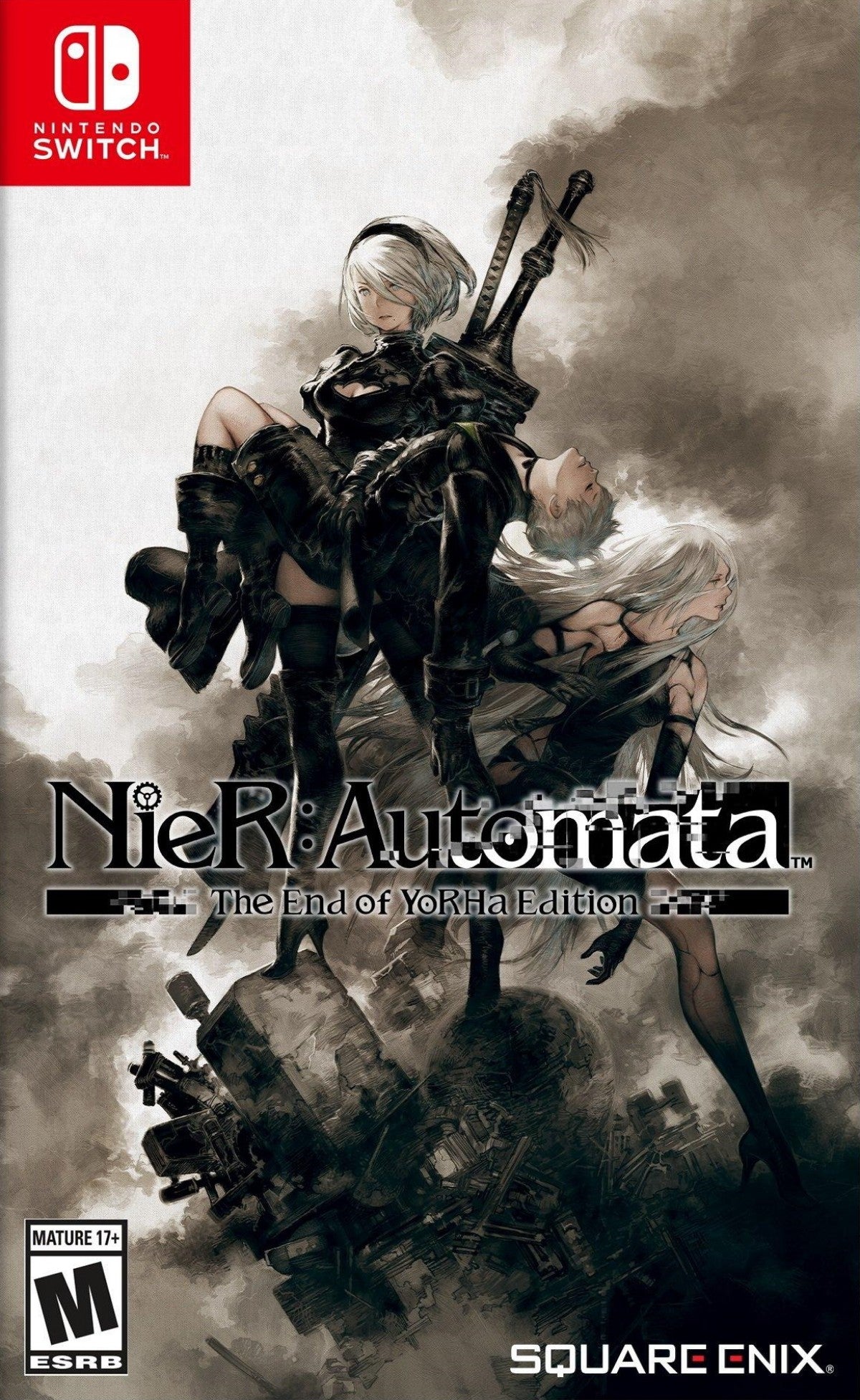 NieR Automata The End of YoRHa Edition Nintendo Switch game featuring action RPG gameplay with fast paced combat open world exploration multiple story paths and a deep sci fi narrative following androids in a war against machines front cover 