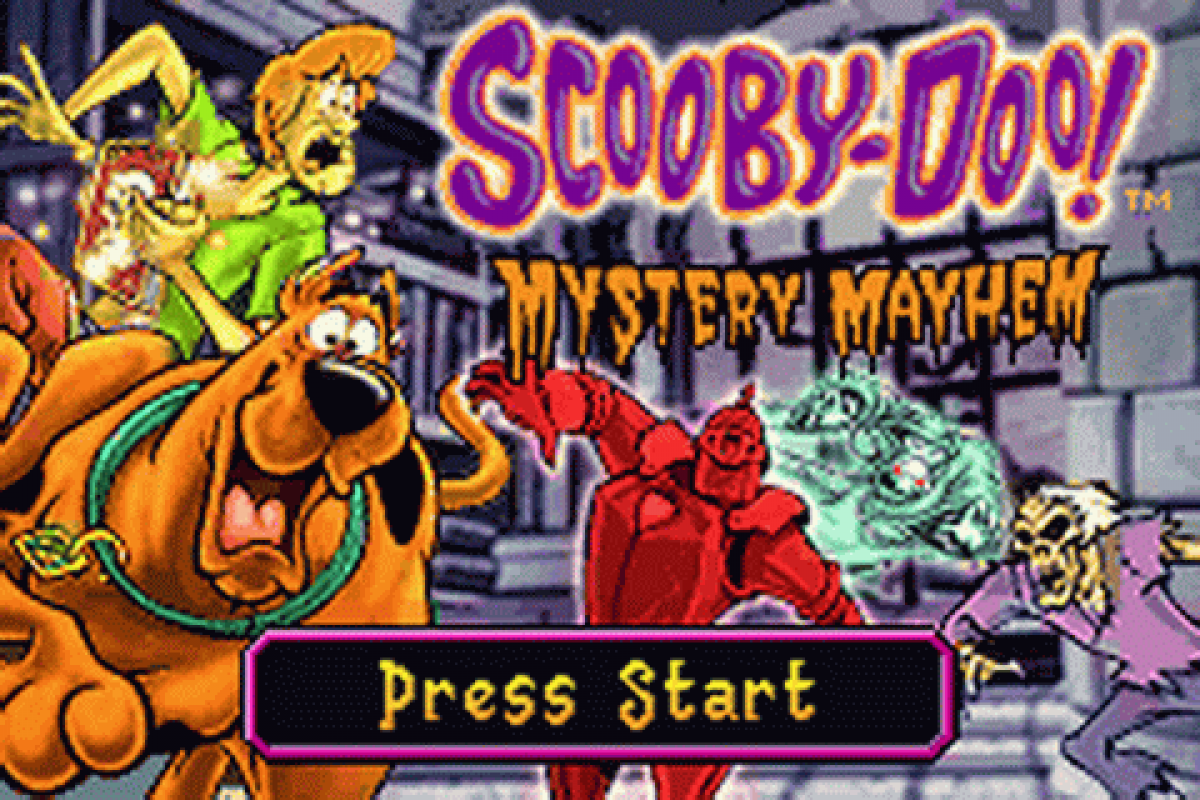 Scooby Doo: Cyber Chase / Mystery Mayhem title screen art for Game Boy Advance (GBA) video game 