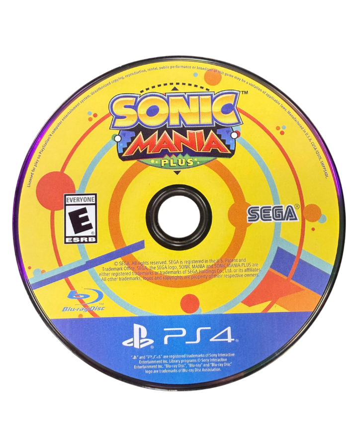 Sonic Mania Plus PlayStation 4 PS4 2D platformer video game Sega Genesis classic style return to form featuring Sonic Tails Knuckles Mighty Ray remixed classic zones new Encore Mode competitive multiplayer time attack cover art disc