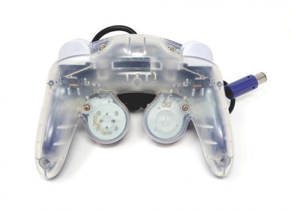 Back view of original clear and indigo Nintendo GameCube controller wired gaming pad
