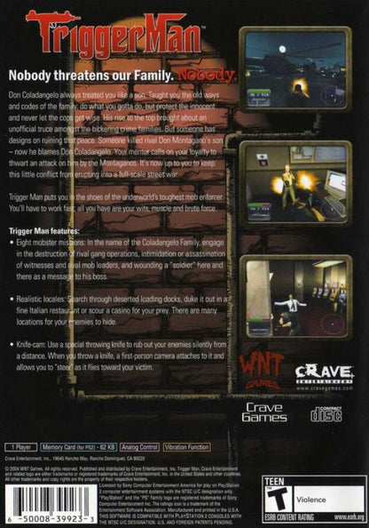 Trigger Man – PlayStation 2 (PS2) video game back of case, third-person shooter.