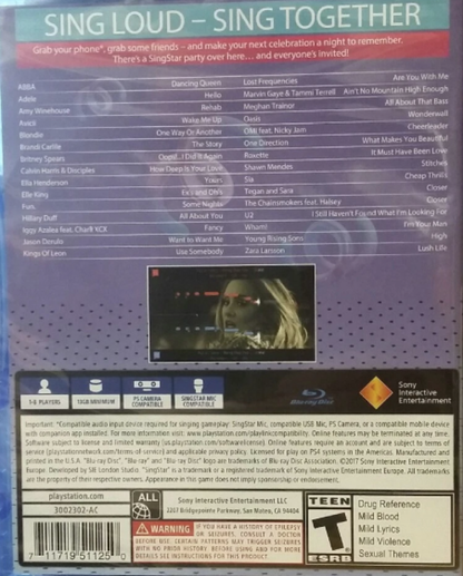 SingStar Celebration – PlayStation 4 (PS4) video game back of case, music rhythm party title