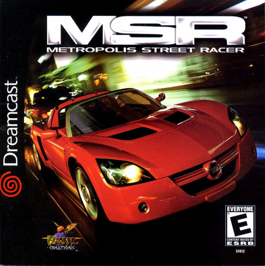 Metropolis Street Racer game for the Sega Dreamcast featuring arcade style street racing gameplay with real world inspired cities time based challenges vehicle tuning and a kudos scoring system emphasizing stylish driving and precision racing cover art