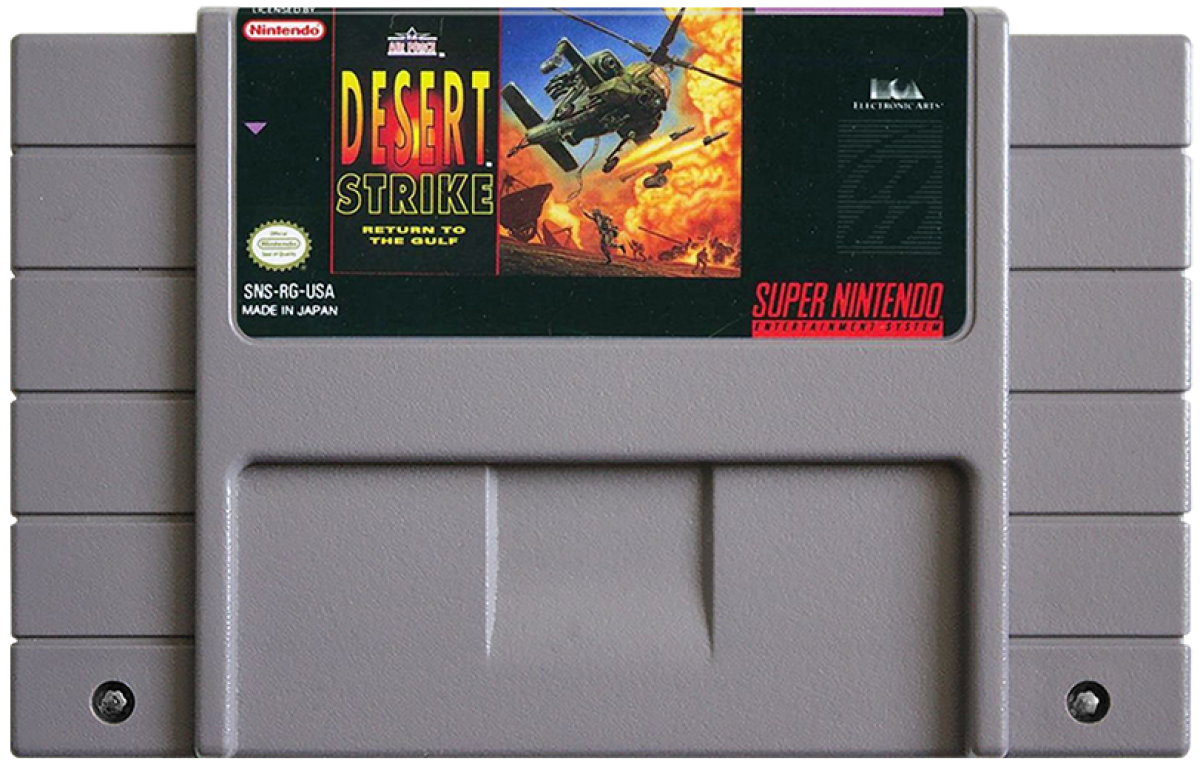 Desert Strike: Return to the Gulf cartridge for Super Nintendo Entertainment System (SNES) retro video game