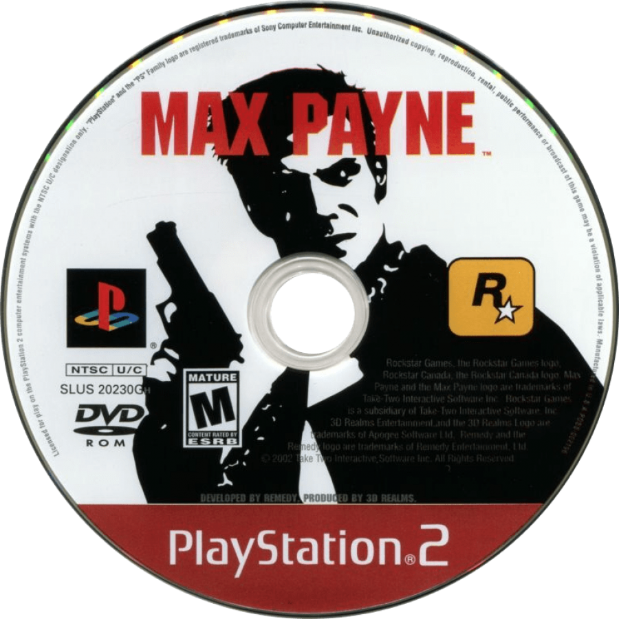 Max Payne disc art for Playstation 2 (PS2) video game