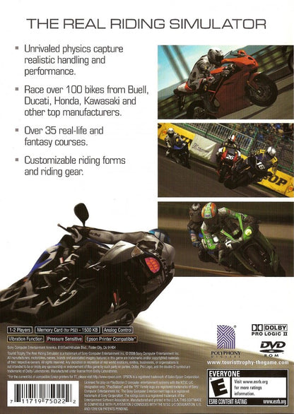Tourist Trophy – PlayStation 2 (PS2) video game back of case, motorcycle racing simulation.