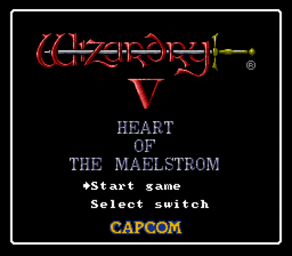 Wizardry V Heart of the Maelstrom retro SNES video game Wizardry fantasy role playing dungeon crawler turn based combat classic RPG adventure console title Super Nintendo release title screen