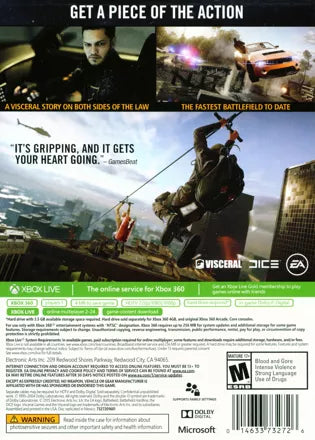 Battlefield Hardline back of case for Xbox 360 (X360) first-person shooter video game