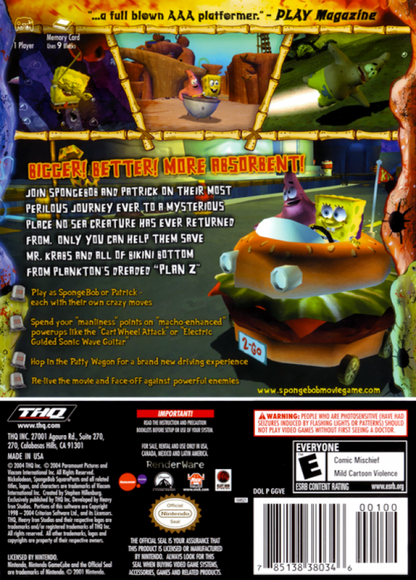 The SpongeBob SquarePants Movie back of case for Nintendo GameCube (GC) platforming adventure video game