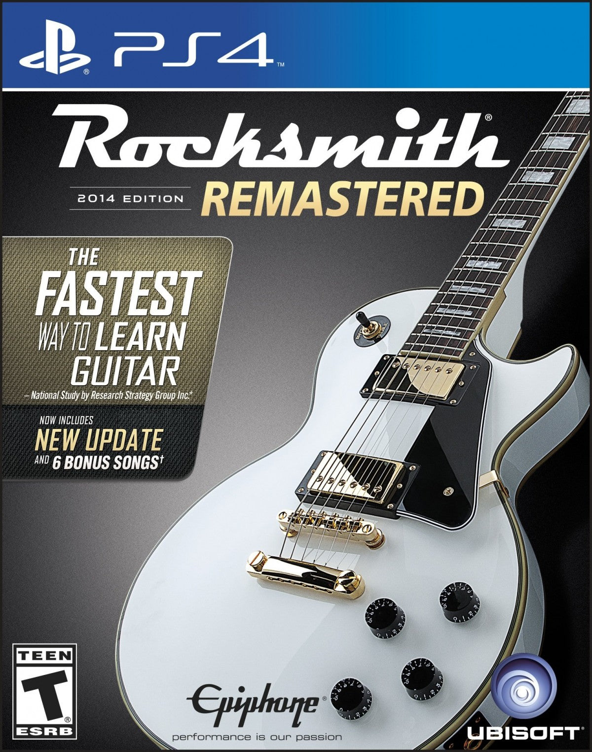 Rocksmith 2014 Edition Remastered PlayStation 4 PS4 for music rhythm video game fans featuring real guitar and bass gameplay interactive lessons song practice note detection skill progression customizable difficulty effects and authentic rock music training collectible gaming appeal front cover art