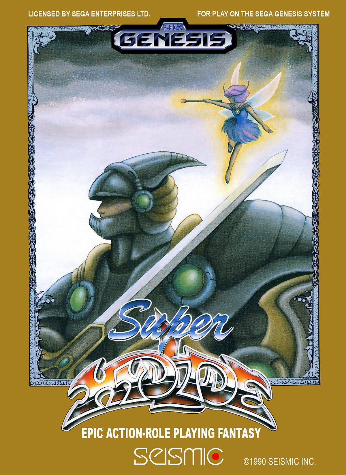 Super Hydlide Sega Genesis GEN for retro video game enthusiasts featuring action role playing gameplay fantasy exploration open world adventure character progression sword combat magic abilities and collectible gaming appeal front cover