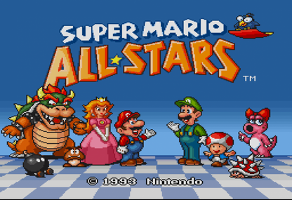 Super Mario All-Stars Wii 25th Anniversary Limited Edition platform collection featuring enhanced 16-bit versions of Super Mario Bros., Super Mario Bros.: The Lost Levels, Super Mario Bros. 2, and Super Mario Bros. 3 — includes collectible packaging and a commemorative history booklet and soundtrack CD for the Nintendo Wii. gameplay