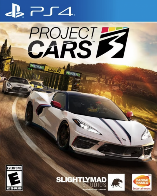 Project Cars 3 – PlayStation 4 (PS4) video game cover image, racing simulation with arcade handling