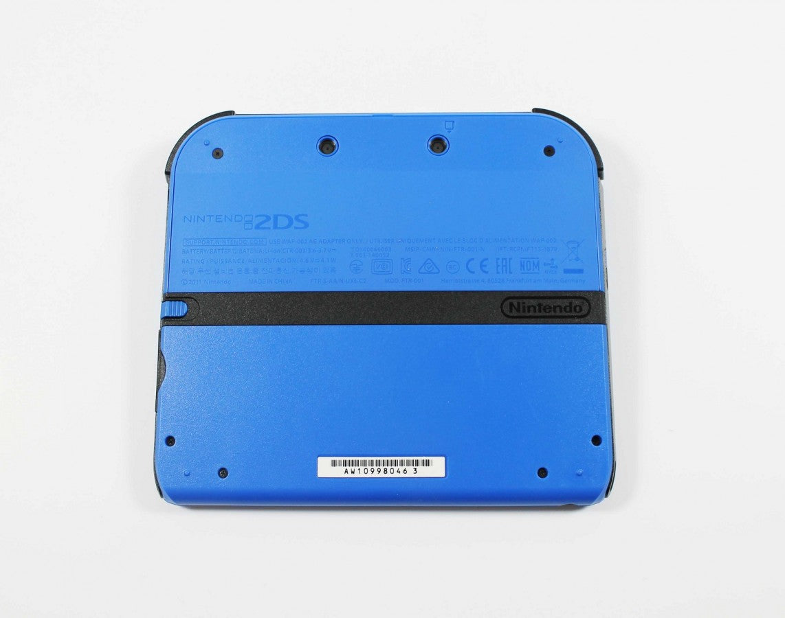 Nintendo 2DS Mario Kart 7 Bundle Electric Blue console featuring built-in Mario Kart 7 game, durable wedge design, and portable handheld gaming fun back of console