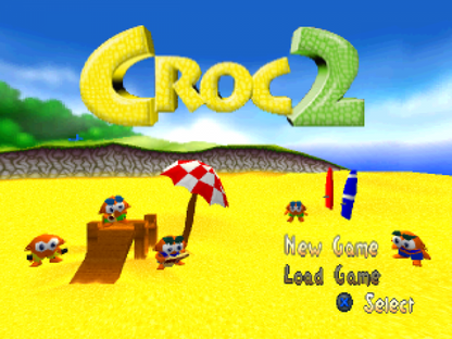 Croc 2 game for the PlayStation featuring 3D platforming gameplay with exploration puzzle solving collectible items and colorful levels as Croc embarks on a quest to rescue Gobbos and battle enemies across varied worlds gameplay  