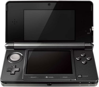 Nintendo 3DS Cosmo Black inspired design featuring sleek handheld gaming console aesthetic glossy black finish dual screen portable gameplay glasses free 3D technology iconic Nintendo hardware immersive gaming experience presentation front open