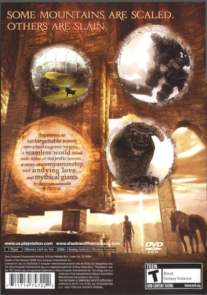 Shadow of the Colossus – PlayStation 2 (PS2) video game back of case, action-adventure game.