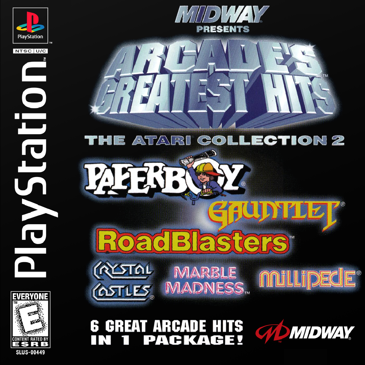 Arcade’s Greatest Hits Atari Collection 2 PlayStation 1 PS1 video game, classic arcade compilation, retro Atari games collection, vintage console title front cover