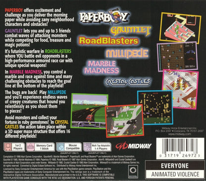 Arcade’s Greatest Hits Atari Collection 2 PlayStation 1 PS1 video game, classic arcade compilation, retro Atari games collection, vintage console title back cover