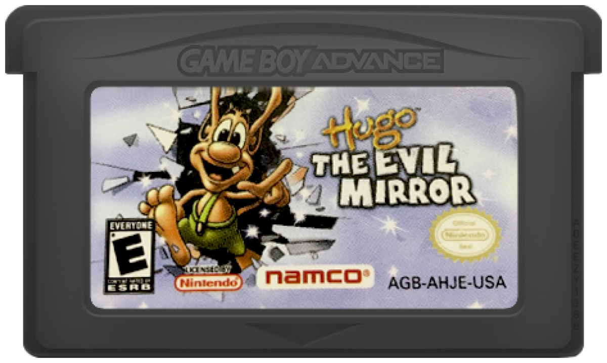 Hugo The Evil Mirror for Game Boy Advance, cartridge for an action-adventure video game with platforming gameplay, puzzle-solving, fantasy storyline, and character-based challenges