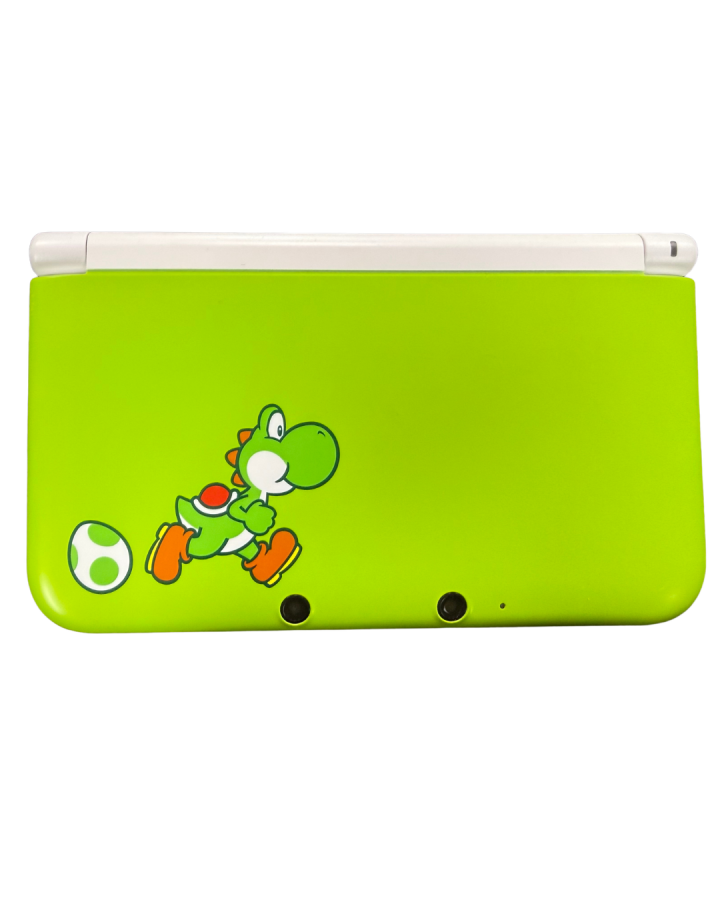 Nintendo 3DS XL Yoshi Special Edition handheld gaming system featuring a white and green Yoshi themed design with large dual screens 3D display and compatibility with Nintendo 3DS and DS games