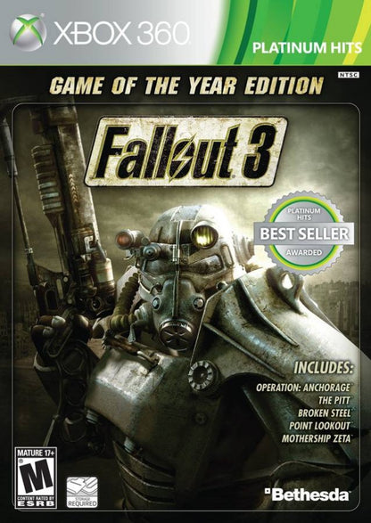 Fallout 3 [Game of the Year Platinum Hits] cover art for Xbox 360 (X360) post-apocalyptic role-playing video game