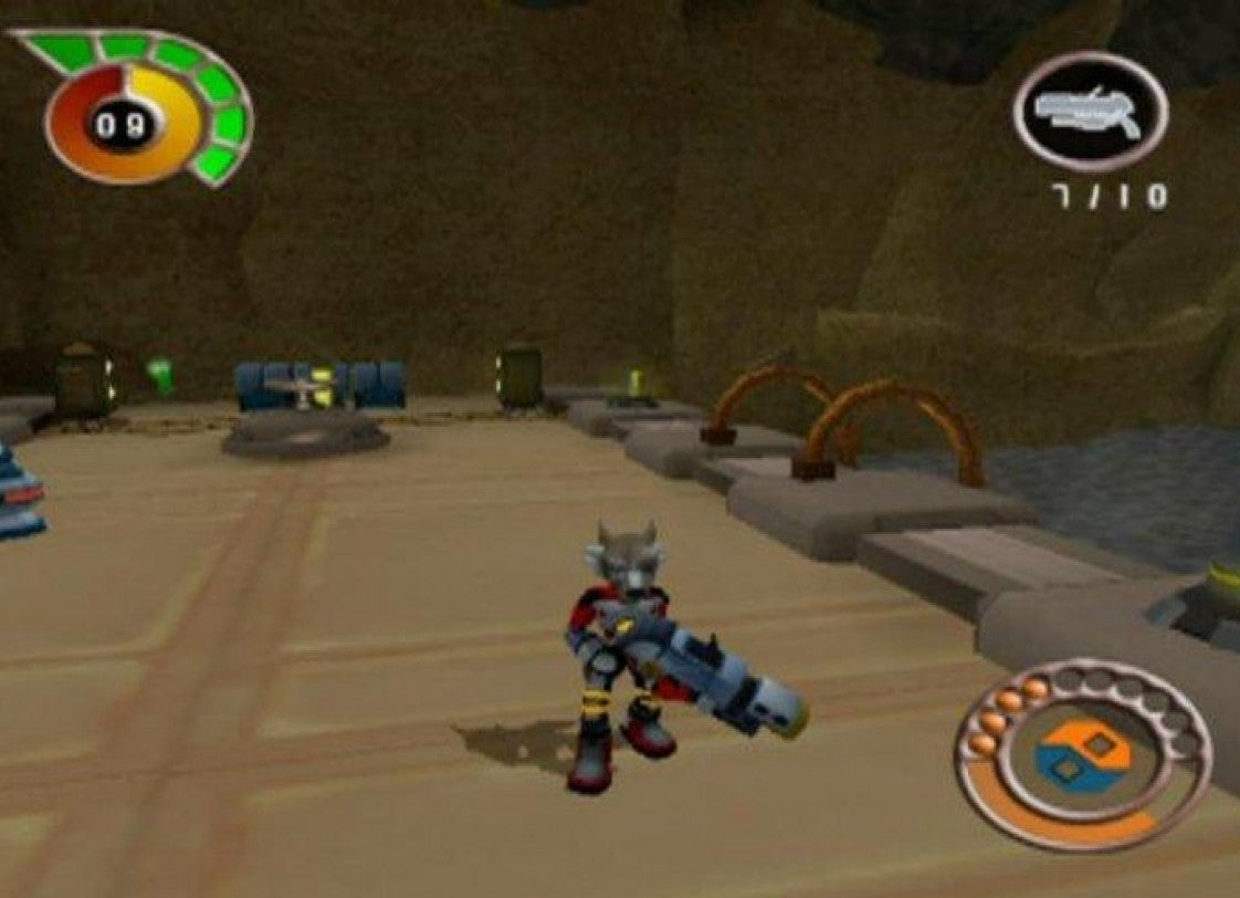 Ruff Trigger The Vanocore Conspiracy PS2 Sony PlayStation 2 action adventure platformer sci fi story anthropomorphic characters third person shooting puzzle solving exploration alien conspiracy gameplay cartoon style retro gaming PlayStation 2 software video game title gameplay