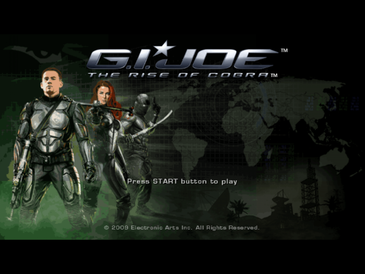 G.I. Joe: The Rise of Cobra title screen for PlayStation 2 (PS2) military-themed third-person action video game based on the film