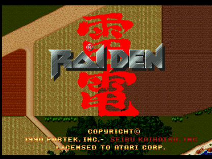 Raiden Atari Jaguar JAG for vertical shoot em up video game fans featuring fighter aircraft space combat enemy waves powerful weapons power ups weapon upgrades challenging scrolling stages massive boss battles intense arcade action and classic Atari Jaguar gameplay collectible retro gaming appeal gameplay